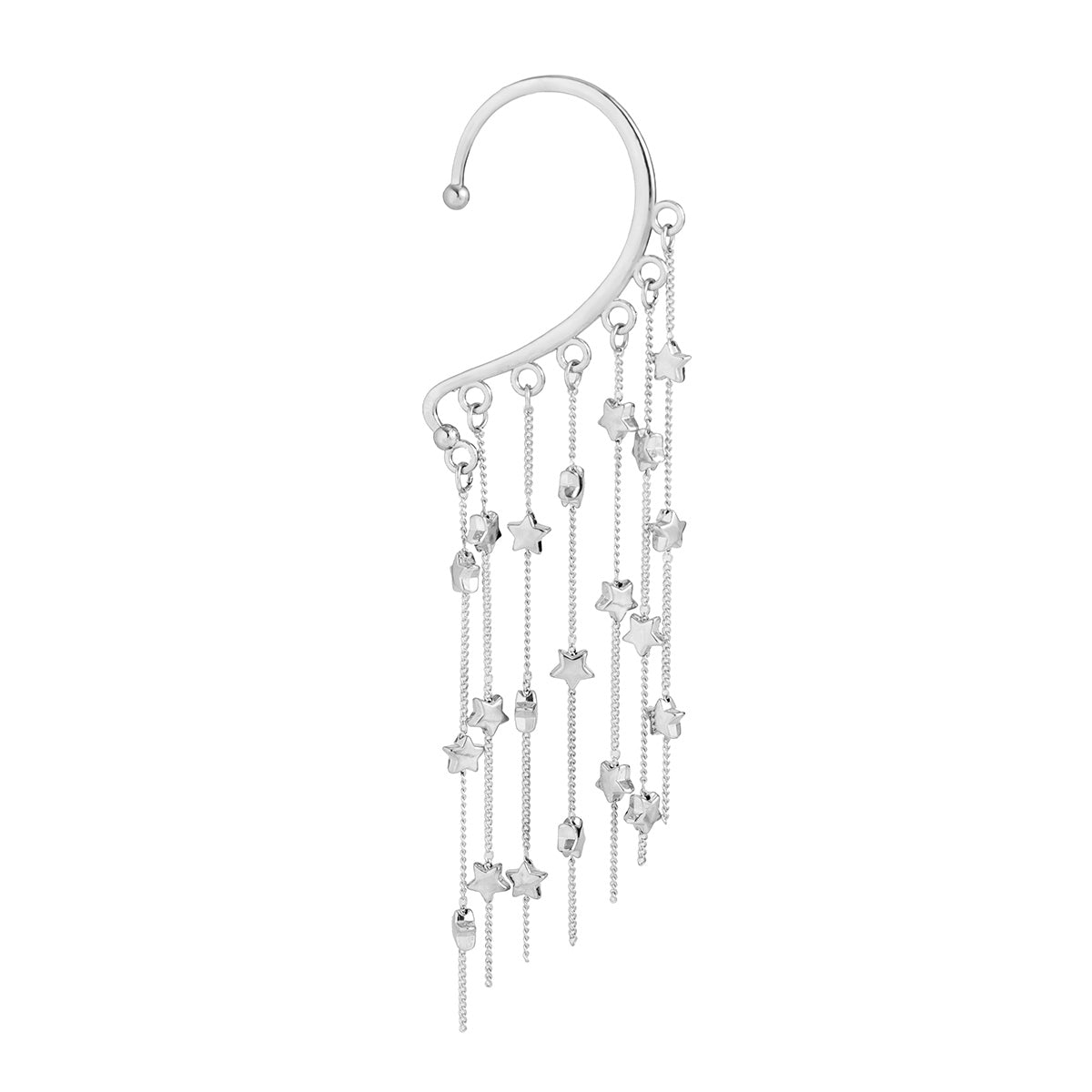 Silver-Plated Star Tassel Ear Cuff