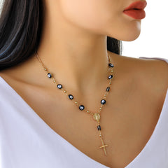 Black Acrylic & 18K Gold-Plated Evil Eye Cross Pendant Necklace