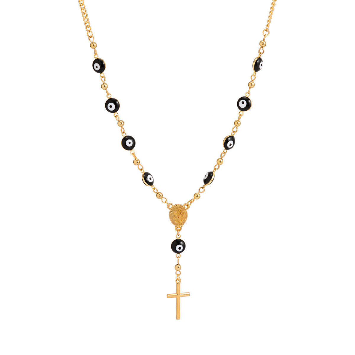 Black Acrylic & 18K Gold-Plated Evil Eye Cross Pendant Necklace