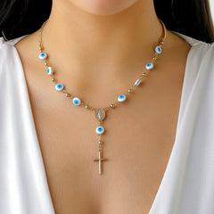 Blue Acrylic & 18K Gold-Plated Evil Eye Cross Pendant Necklace