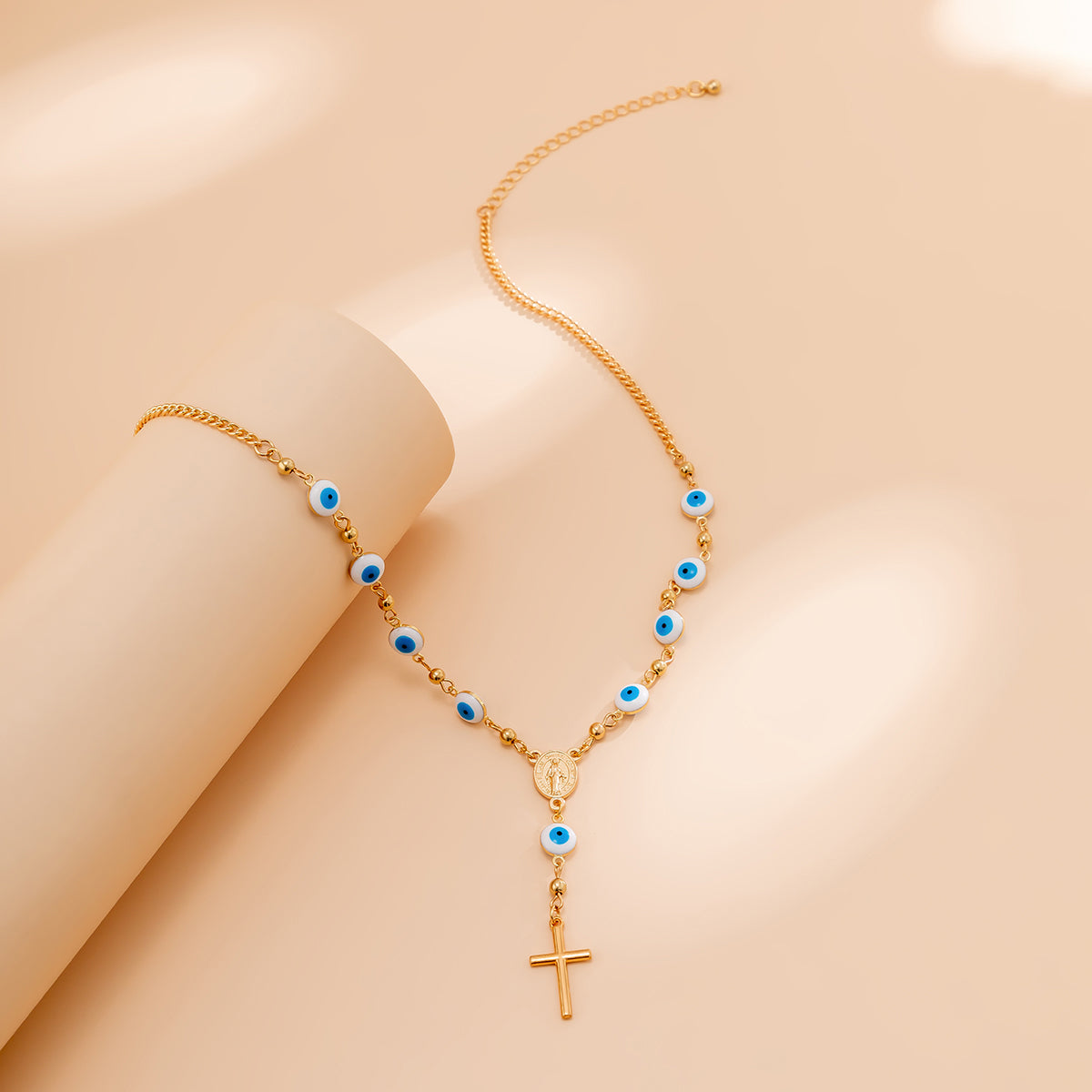 Blue Acrylic & 18K Gold-Plated Evil Eye Cross Pendant Necklace