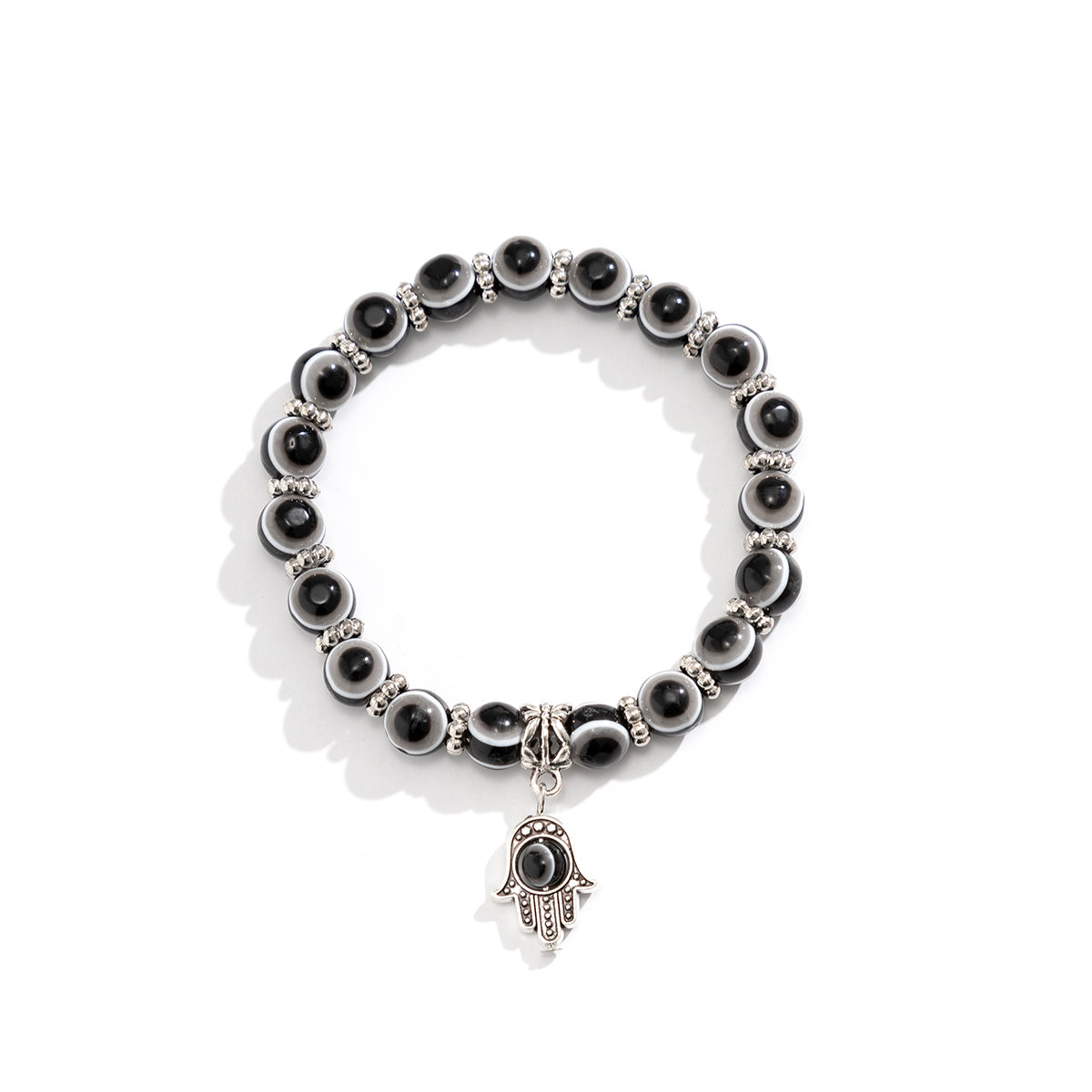 Black Acrylic & Silver-Plated Evil Eye Hamsa Charm Bracelet