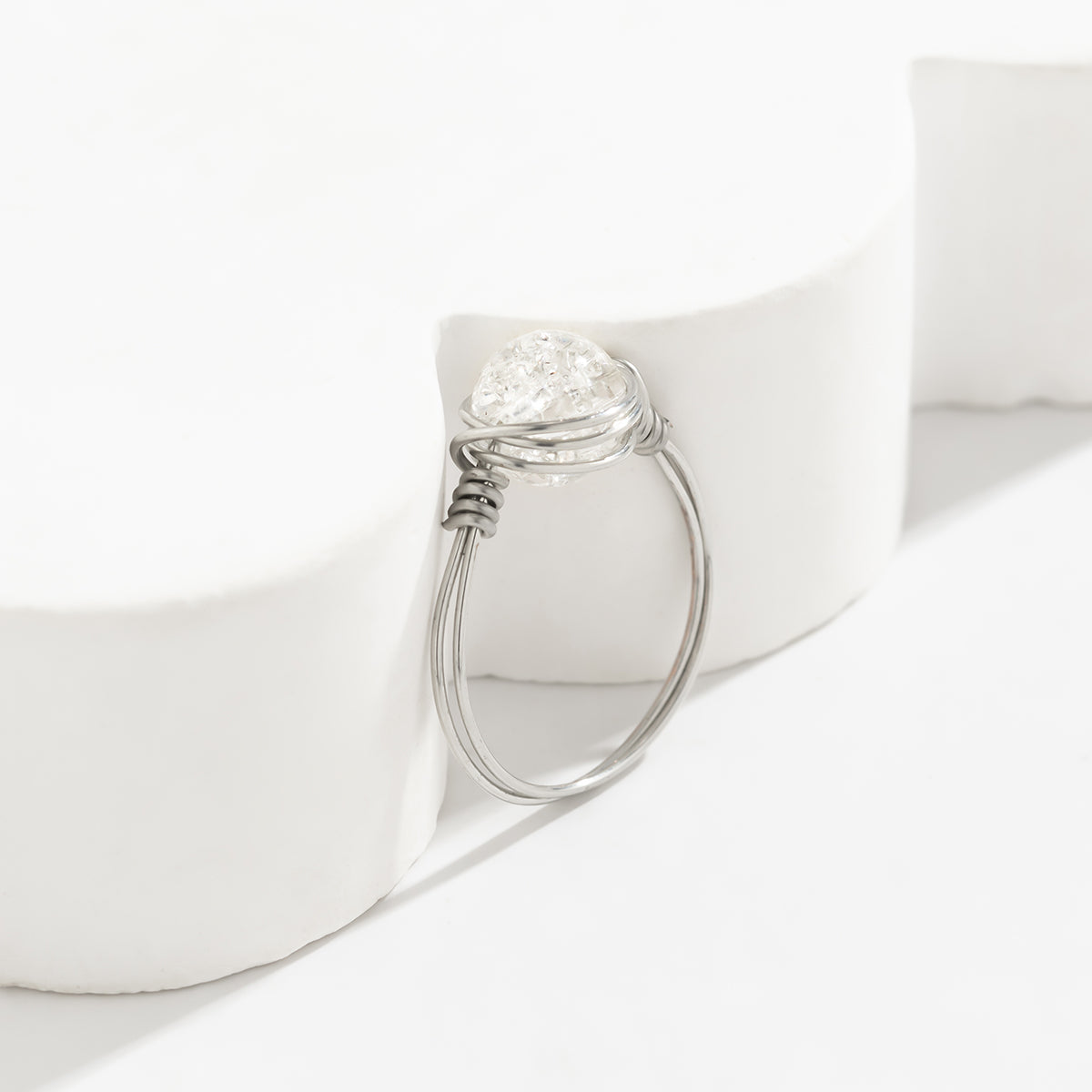 Clear Acrylic & Silver-Plated Wire-Wrapped Ball Ring