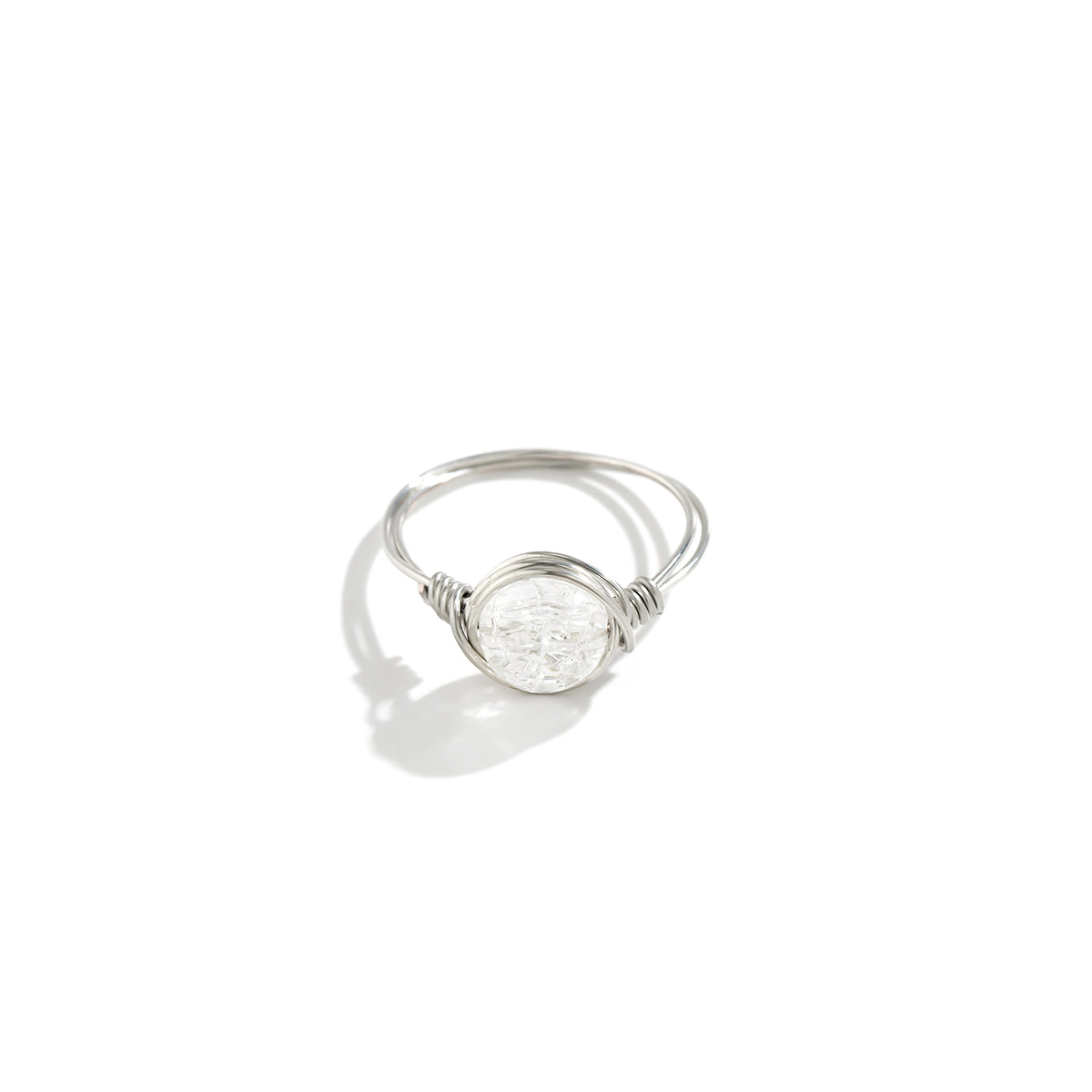 Clear Acrylic & Silver-Plated Wire-Wrapped Ball Ring