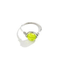 Green Acrylic & Silver-Plated Wire-Wrapped Ball Ring