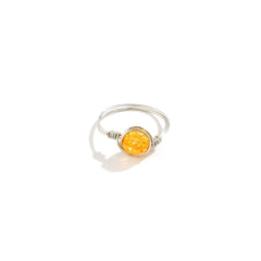 Orange Acrylic & Silver-Plated Wire-Wrapped Ball Ring