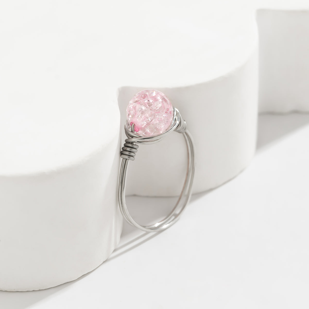 Pink Acrylic & Silver-Plated Ball Ring