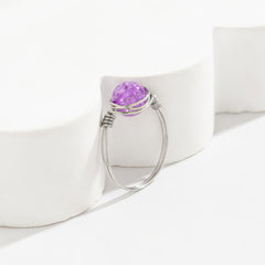 Purple Acrylic & Silver-Plated Wire-Wrapped Ball Ring