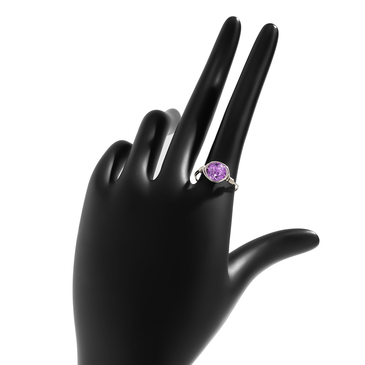 Purple Acrylic & Silver-Plated Wire-Wrapped Ball Ring