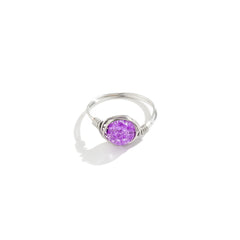 Purple Acrylic & Silver-Plated Wire-Wrapped Ball Ring