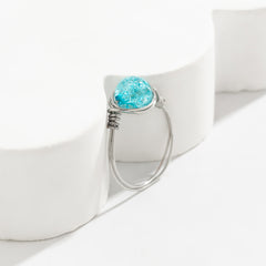 Sky Blue Acrylic & Silver-Plated Wire-Wrapped Ball Ring