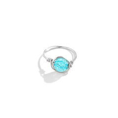 Sky Blue Acrylic & Silver-Plated Wire-Wrapped Ball Ring