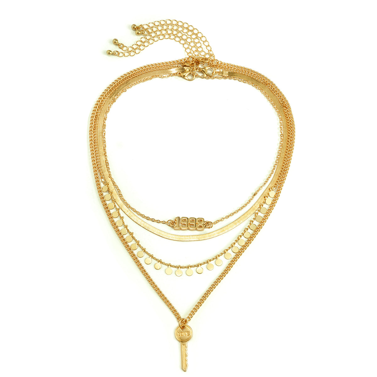 18K Gold-Plated 'Love 1998' Key Snake Chain Pendant Necklace Set