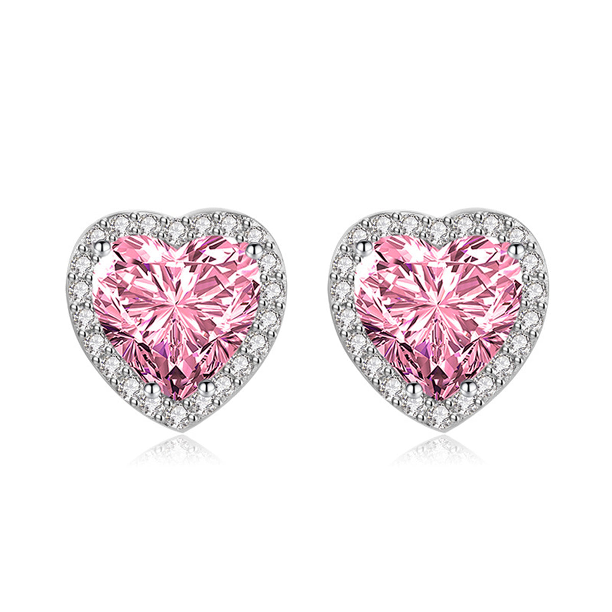 Colored Crystal & Cubic Zirconia Silver-Plated Halo Heart Stud Earrings