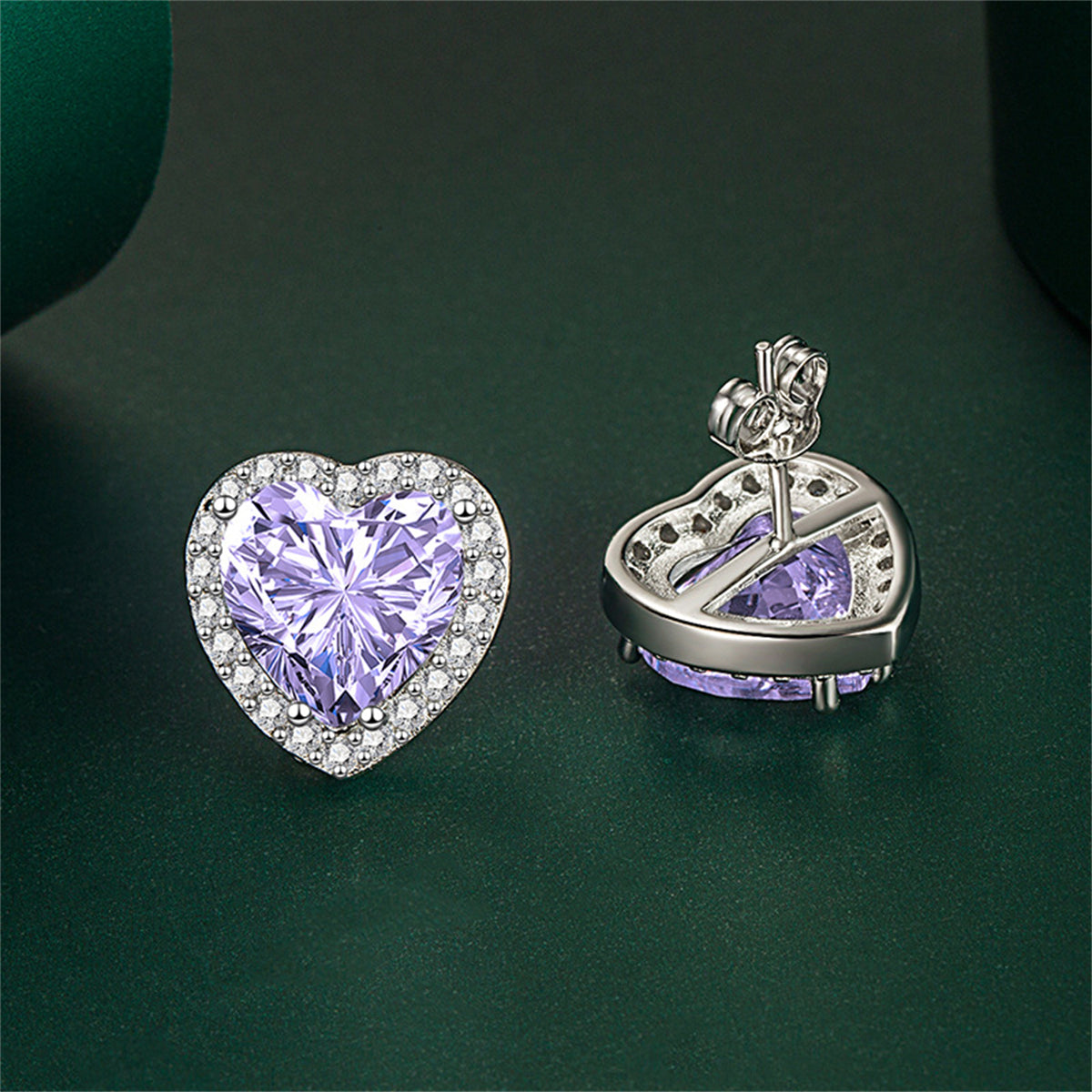 Colored Crystal & Cubic Zirconia Silver-Plated Halo Heart Stud Earrings