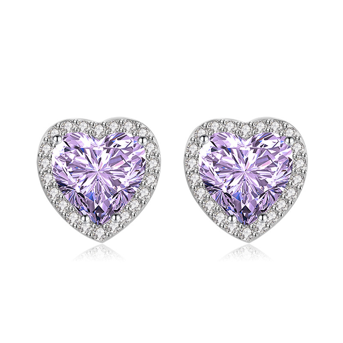 Colored Crystal & Cubic Zirconia Silver-Plated Halo Heart Stud Earrings