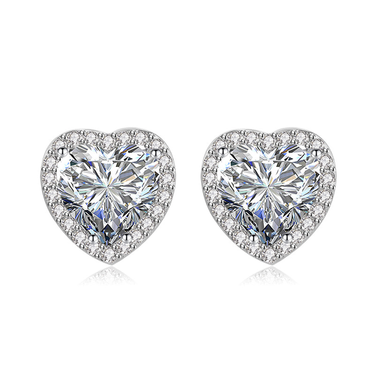 Colored Crystal & Cubic Zirconia Silver-Plated Halo Heart Stud Earrings