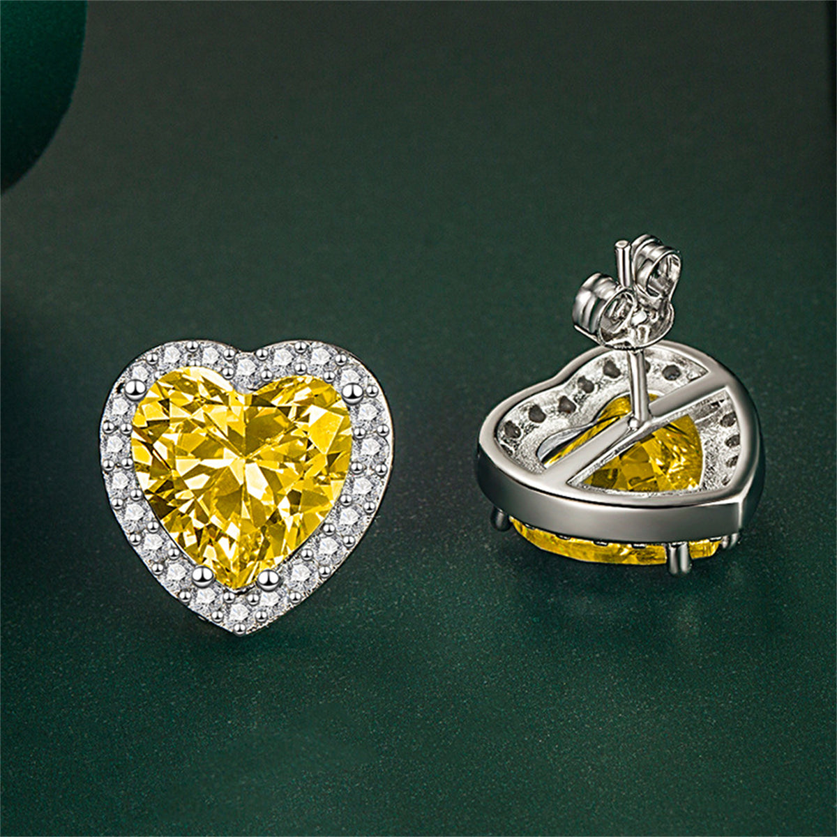 Colored Crystal & Cubic Zirconia Silver-Plated Halo Heart Stud Earrings