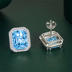 Colored Radiant Crystal & Cubic Zirconia Silver-Plated Halo Stud Earrings