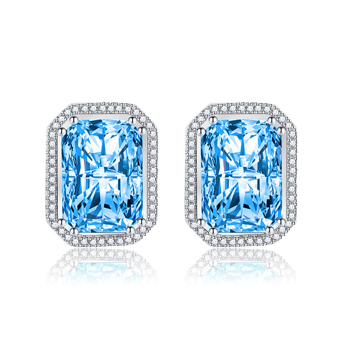 Colored Radiant Crystal & Cubic Zirconia Silver-Plated Halo Stud Earrings