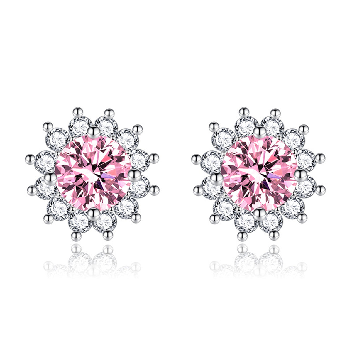 Colored Crystal & Cubic Zirconia Silver-Plated Flower Stud Earrings