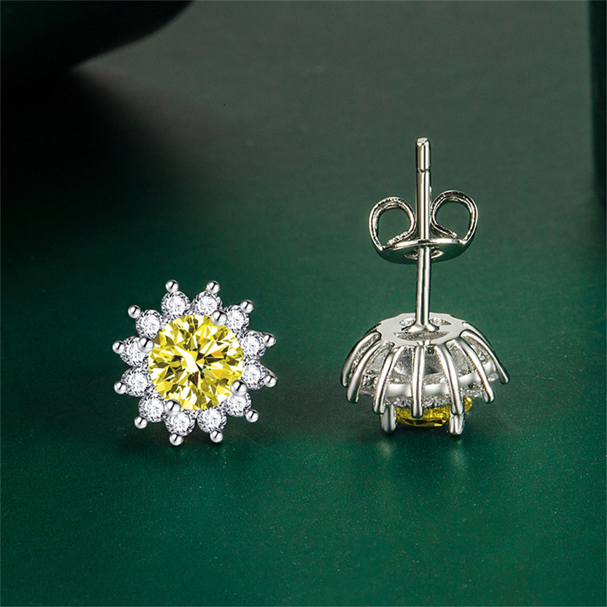 Colored Crystal & Cubic Zirconia Silver-Plated Flower Stud Earrings