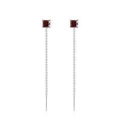 Red Crystal & Silver-Plated Cube Threader Earrings