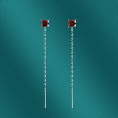 Red Crystal & Silver-Plated Cube Threader Earrings