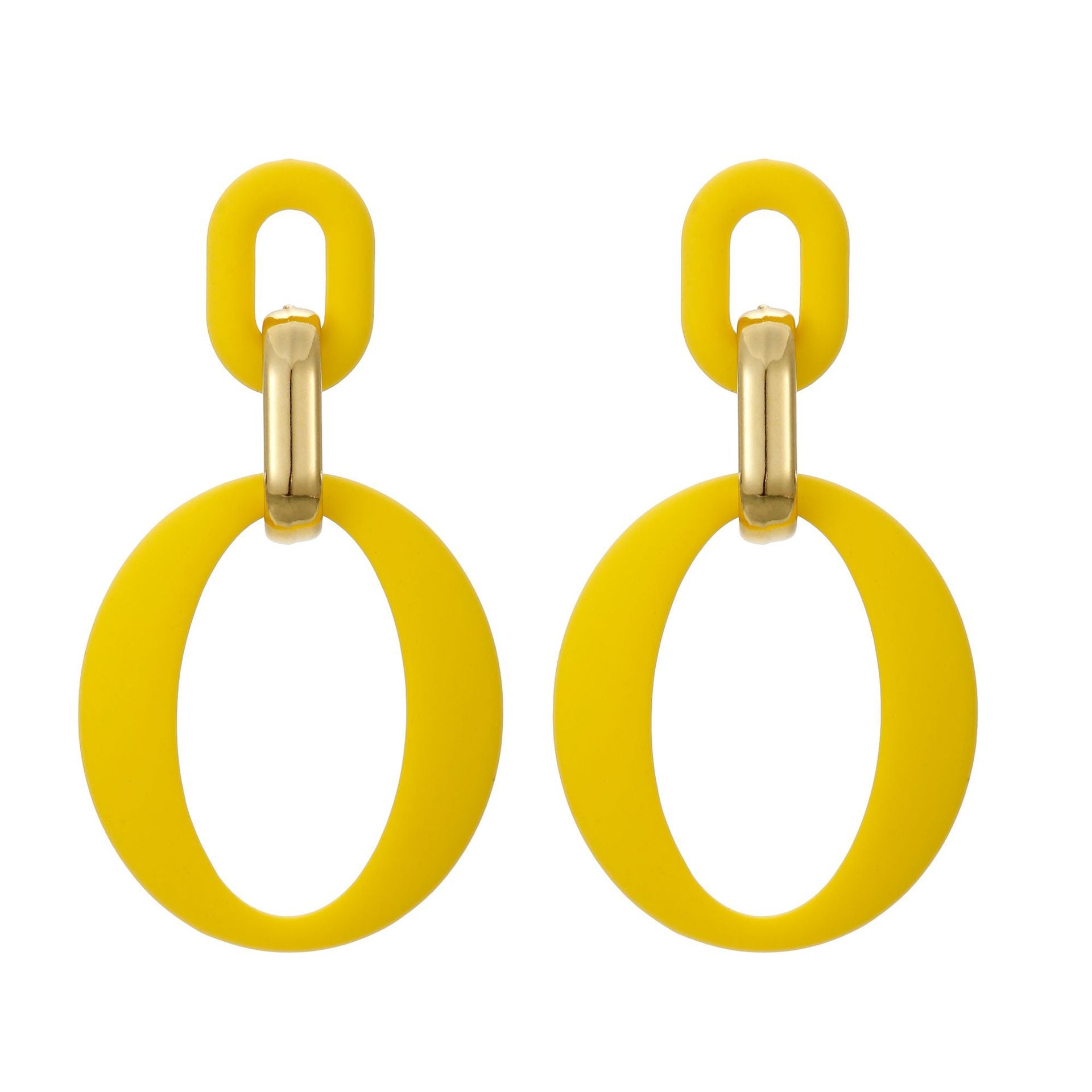 Yellow Enamel & 18K Gold-Plated Openwork Oval Drop Earrings