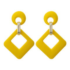 Yellow Enamel & 18K Gold-Plated Open Rhombus Drop Earrings