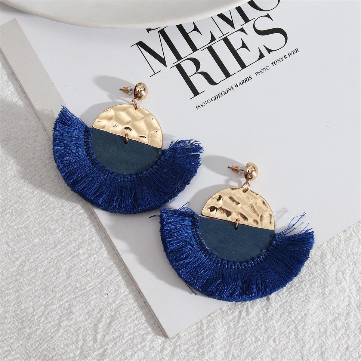 Blue Polyster & Wood 18K Gold-Plated Fan Drop Earrings