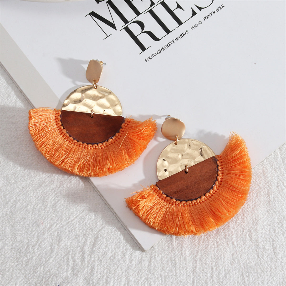 Orange Polyster & Wood 18K Gold-Plated Fan Drop Earrings