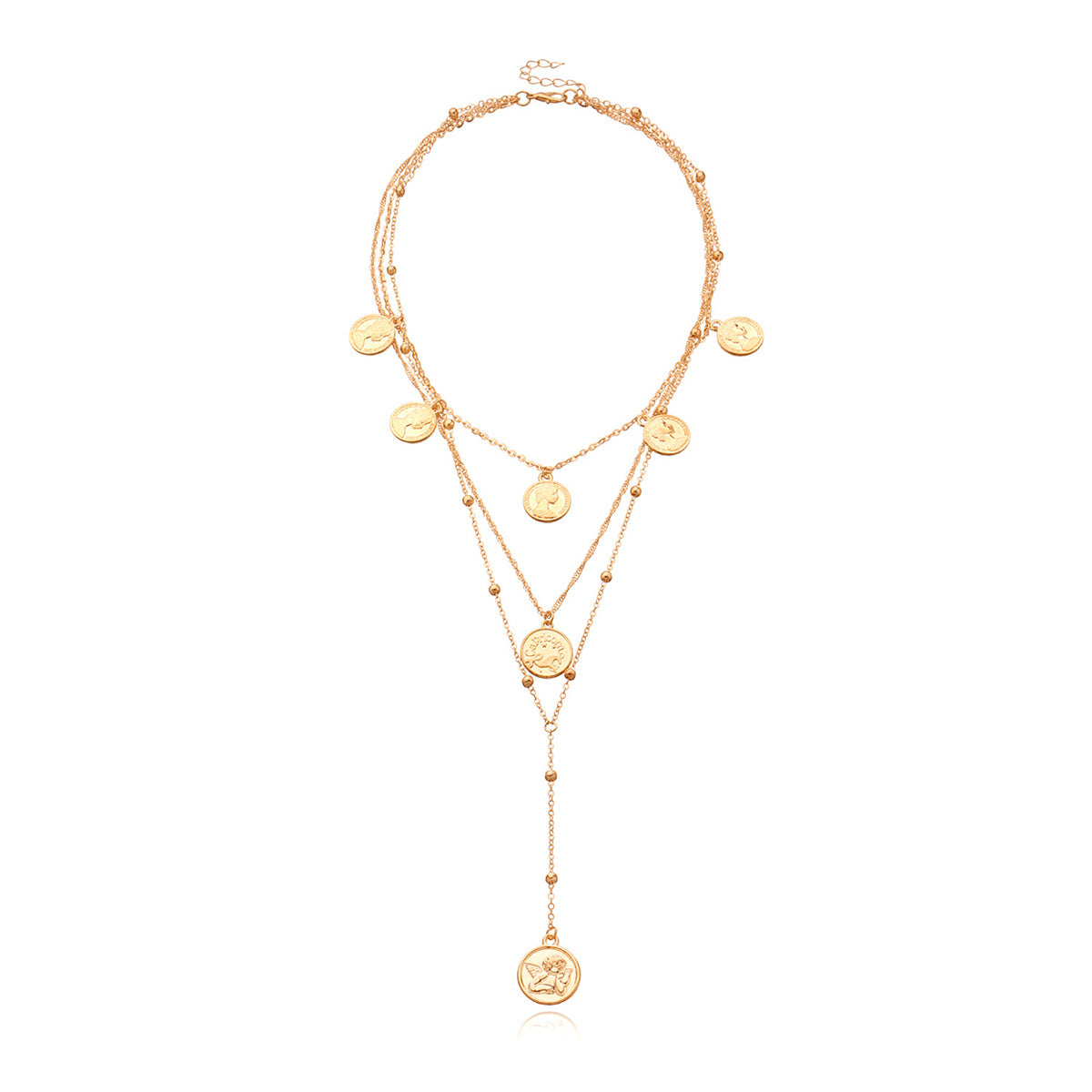 18K Gold-Plated 'Capricorn' Coin Layered Lariat Necklace