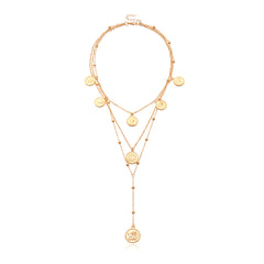 18K Gold-Plated 'Capricorn' Coin Layered Lariat Necklace