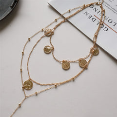 18K Gold-Plated 'Capricorn' Coin Layered Lariat Necklace