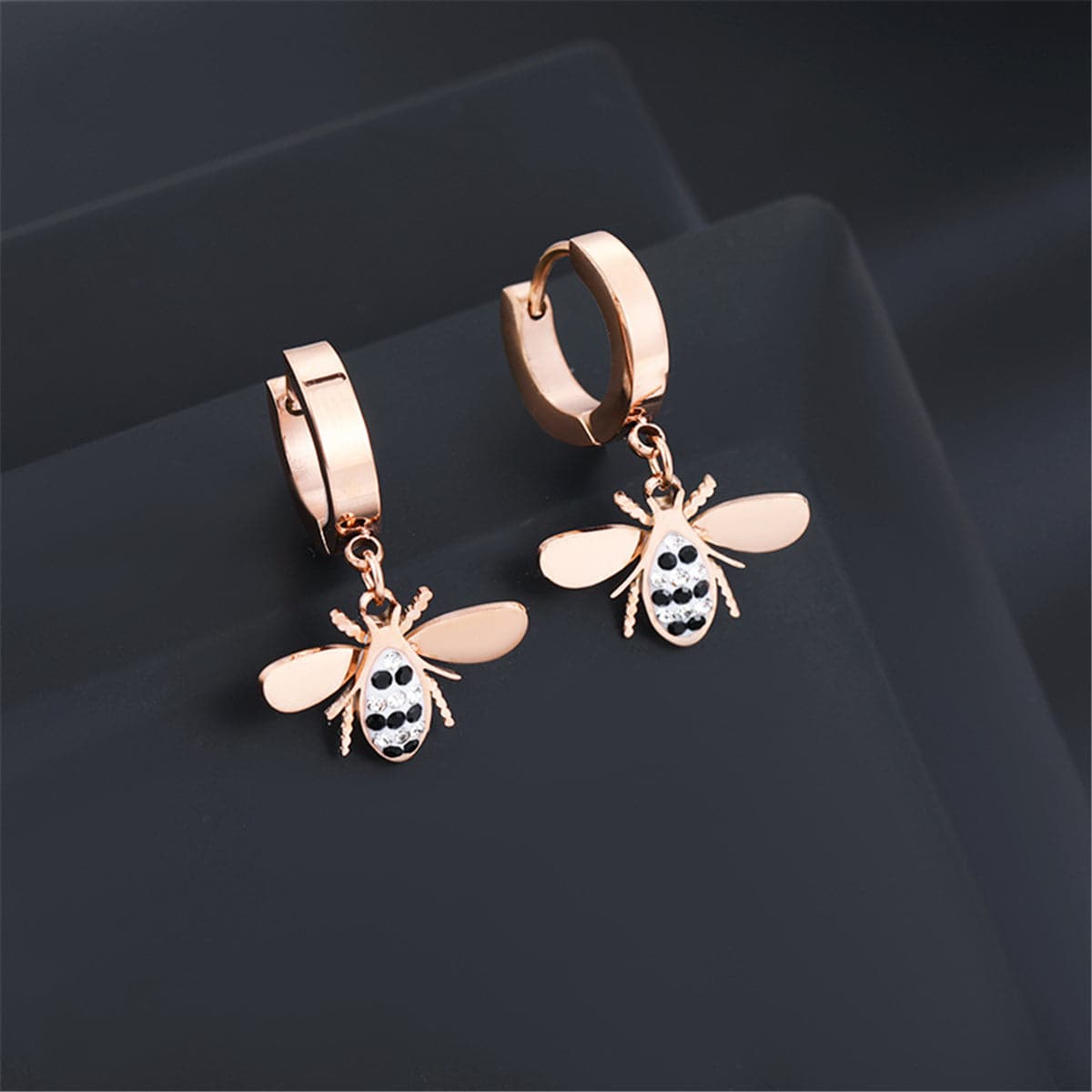 Cubic Zirconia & Rose Gold-Plated Bee Drop Earrings