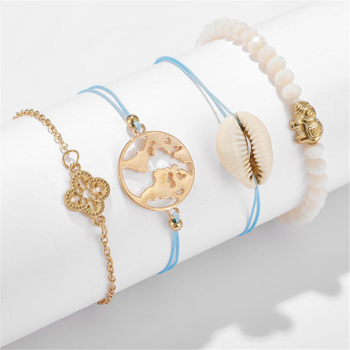 Vibre & Acrylic Shell 18K Gold-Plated Globe Charm Bracelet Set