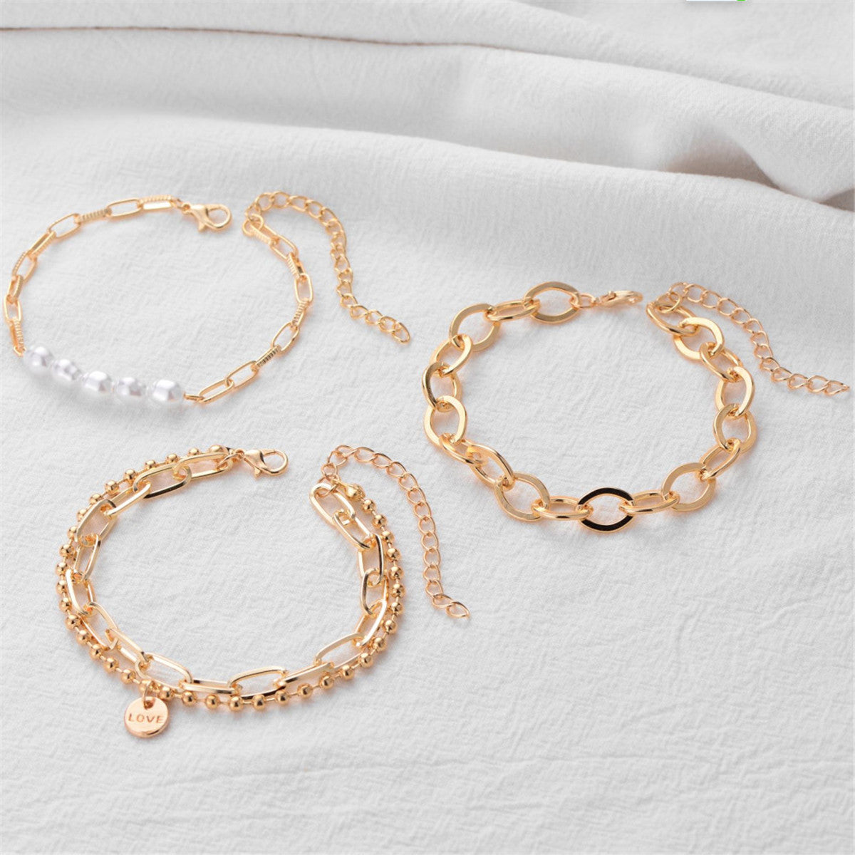 Pearl & 18K Gold-Plated Cable Chain Bracelet Set