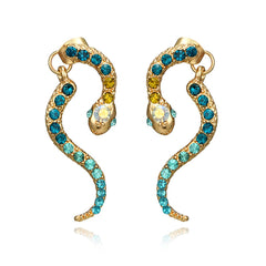 Blue Cubic Zirconia & 18K Gold-Plated Snake Drop Earrings