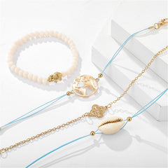 Vibre & Acrylic Shell 18K Gold-Plated Globe Charm Bracelet Set