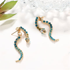 Blue Cubic Zirconia & 18K Gold-Plated Snake Drop Earrings