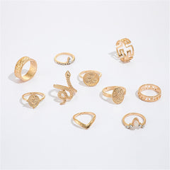 Cubic Zirconia & 18K Gold-Plated Textured Snake Ring Set