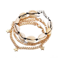 Shell & 18K Gold-Plated Stars Charm Anklet Set