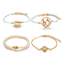 Vibre & Acrylic Shell 18K Gold-Plated Globe Charm Bracelet Set