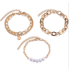 Pearl & 18K Gold-Plated Cable Chain Bracelet Set