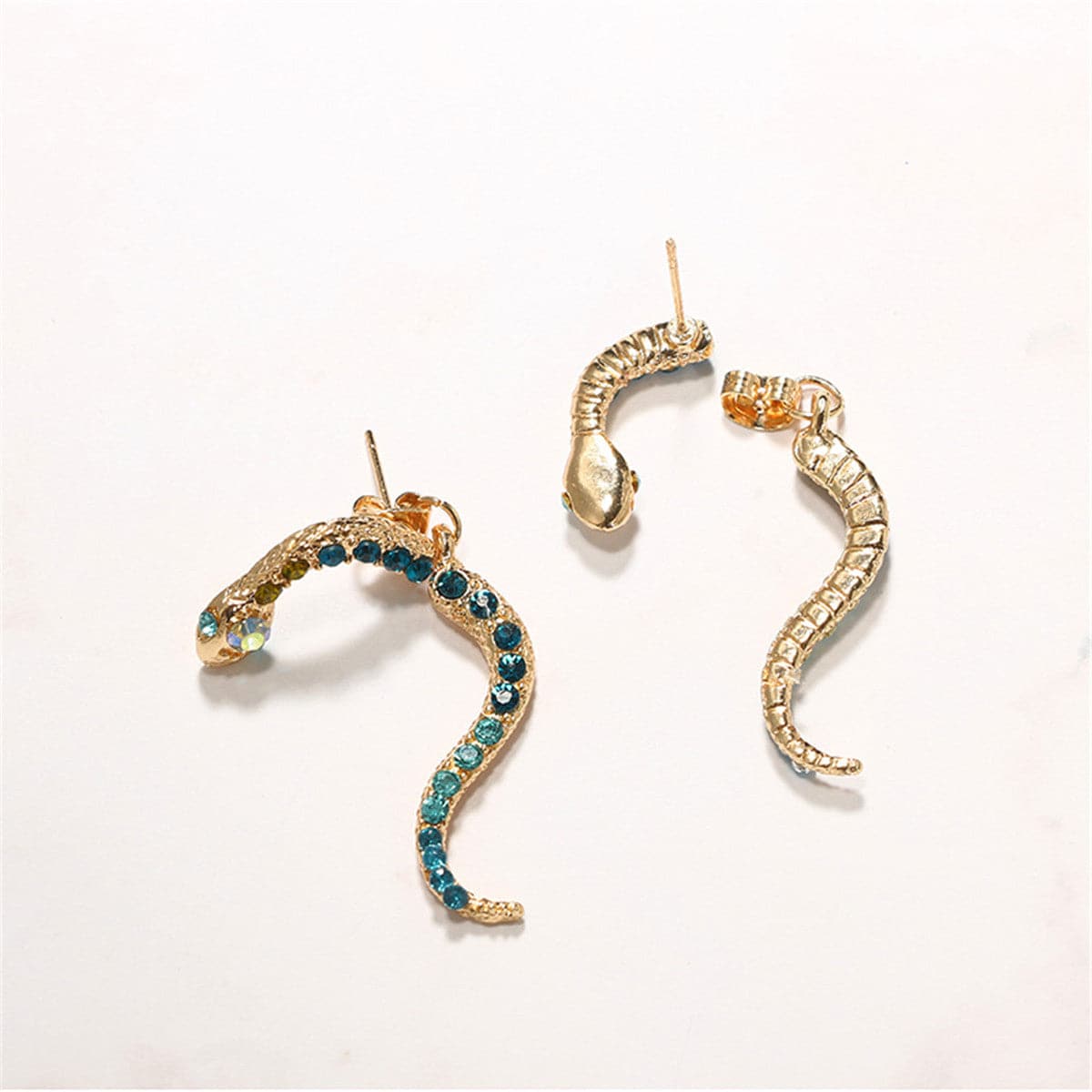 Blue Cubic Zirconia & 18K Gold-Plated Snake Drop Earrings