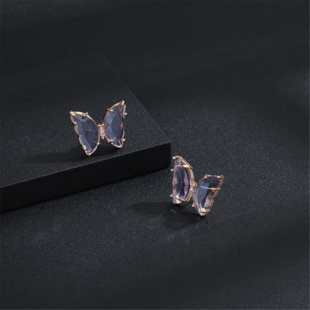 Purple Crystal & 18K Rose Gold-Plated Butterfly Stud Earrings