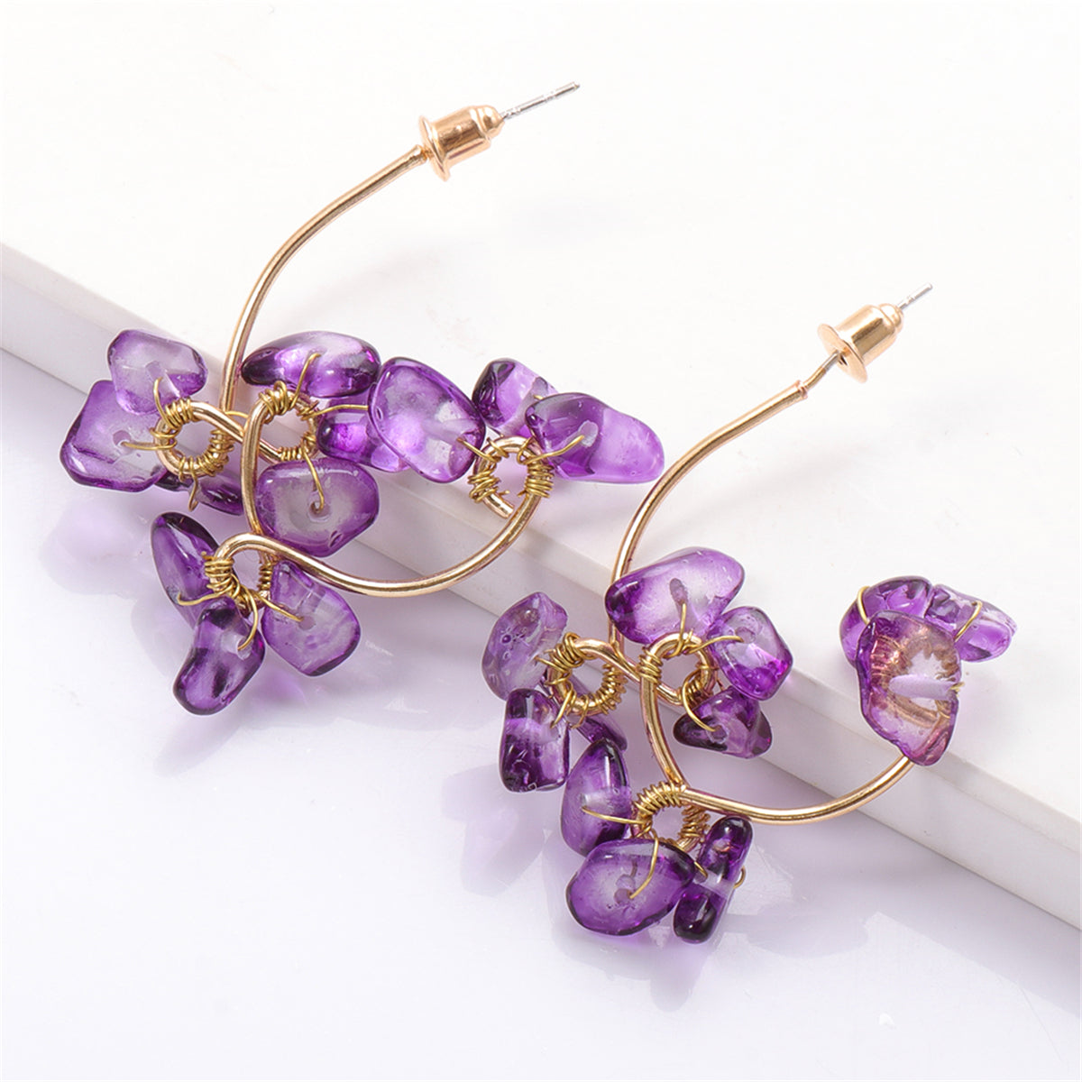 Purple Resin & 18K Gold-Plated Abstract Floral Drop Earrings