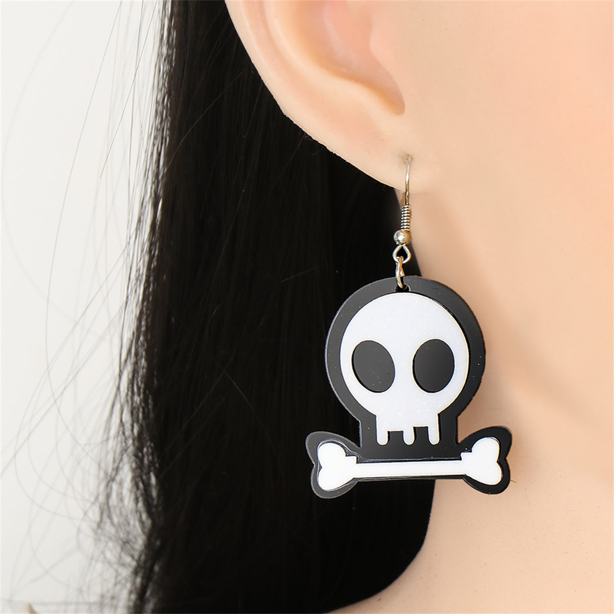 Black Acrylic & Silver-Plated Skull Drop Earrings