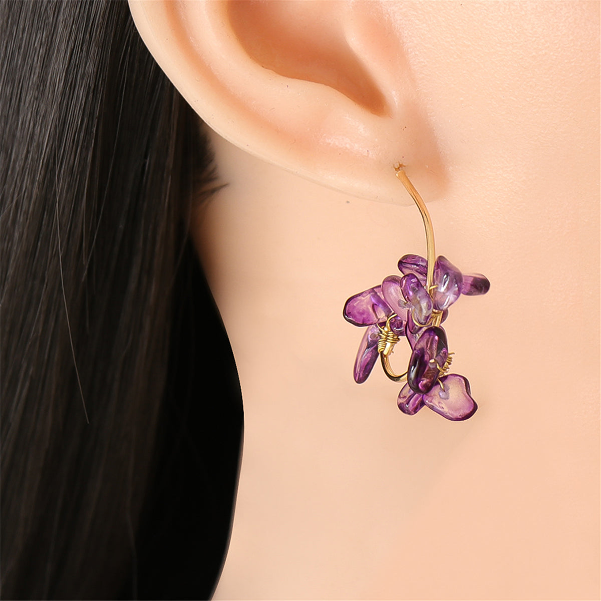 Purple Resin & 18K Gold-Plated Abstract Floral Drop Earrings